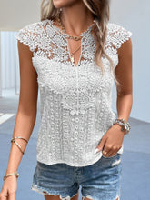 Load image into Gallery viewer, Cutout Lace Detail Notched Blouse