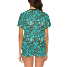 Load image into Gallery viewer, All Turquoise Women's Top and Shorts Pajama Set