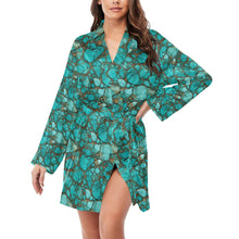 Load image into Gallery viewer, All Turquoise Women's Long Sleeve Belted Satin Feel Dressing Lounge Robe