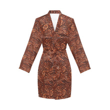 Load image into Gallery viewer, Tooled Leather Print Women's Long Sleeve Belted Satin Feel Dressing Lounge Robe