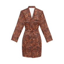 Load image into Gallery viewer, Tooled Leather Print Women's Long Sleeve Belted Satin Feel Dressing Lounge Robe