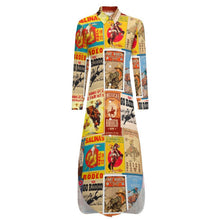 Load image into Gallery viewer, Vintage Rodeo Poster Button-Up Long Sleeve Shirt Duster Dress