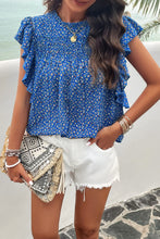 Load image into Gallery viewer, Smocked Printed Mock Neck Cap Sleeve Blouse