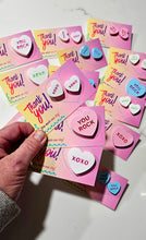 Load image into Gallery viewer, Bag of 25 -Boutique 3d Printed Package Inserts Candy Message Heart Pins or Earrings Made in America