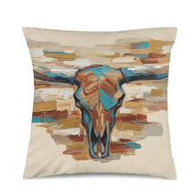 Load image into Gallery viewer, Baha Ranch Painted Tan Longhorn Velvety Soft Pillow Case Made in America