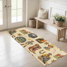 Load image into Gallery viewer, Baha Ranch Vintage Cowboy Collage Rug Runner Indoor 60" x 22" Made in America