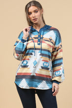 Load image into Gallery viewer, Blue Mountain Turquoise Aztec Lightweight Hoodie Made in America