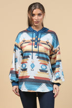 Load image into Gallery viewer, Blue Mountain Turquoise Aztec Lightweight Hoodie Made in America