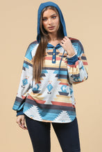 Load image into Gallery viewer, Blue Mountain Turquoise Aztec Lightweight Hoodie Made in America