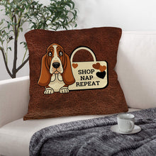 Load image into Gallery viewer, Baha Ranch Basset Hound Shop Nap Repeat Pillow Case Made in America