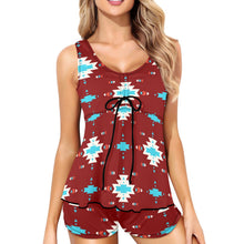 Load image into Gallery viewer, Burgandy Aztec Tankini & Boy Shorts Swim Set