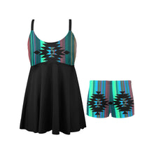 Load image into Gallery viewer, Teal Aztec Swim Dress & Shorts Set