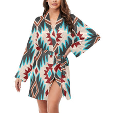 Load image into Gallery viewer, Turquoise Burgandy Aztec Women's Belted Satin Feel Dressing Lounge Robe