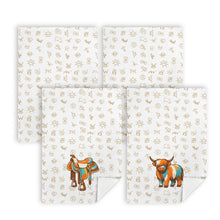 Load image into Gallery viewer, Set of 4 Minimalistic Western Highland Cow Cattle Brands Kitchen Towels Made in America