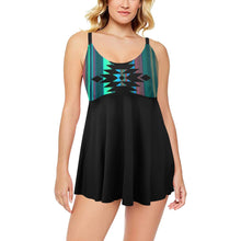 Load image into Gallery viewer, Teal Aztec Swim Dress & Shorts Set