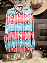 Load image into Gallery viewer, Turquoise Orange Aztec Unisex Western Button UP Shirt