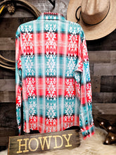 Load image into Gallery viewer, Turquoise Orange Aztec Unisex Western Button UP Shirt
