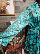 Load image into Gallery viewer, All Turquoise Women's Long Sleeve Belted Satin Feel Dressing Lounge Robe