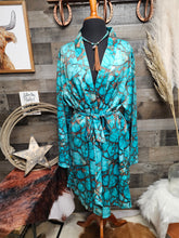 Load image into Gallery viewer, All Turquoise Women's Long Sleeve Belted Satin Feel Dressing Lounge Robe