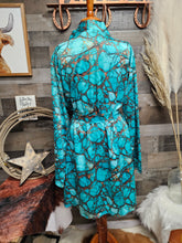 Load image into Gallery viewer, All Turquoise Women's Long Sleeve Belted Satin Feel Dressing Lounge Robe