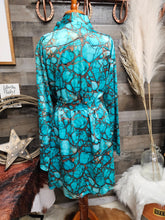 Load image into Gallery viewer, All Turquoise Women's Long Sleeve Belted Satin Feel Dressing Lounge Robe