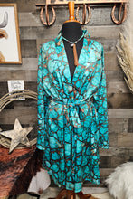 Load image into Gallery viewer, All Turquoise Women's Long Sleeve Belted Satin Feel Dressing Lounge Robe