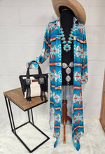 Load image into Gallery viewer, Teal Aztec Long Shirt Dress Duster