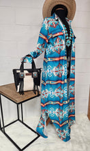 Load image into Gallery viewer, Teal Aztec Long Shirt Dress Duster