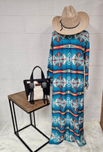 Load image into Gallery viewer, Teal Aztec Long Shirt Dress Duster