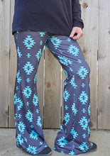 Load image into Gallery viewer, Charcoal Turquoise Aztec Flare Pants