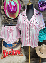 Load image into Gallery viewer, Baha Ranch Retro Pop Western Wild West Pink Pin Stripe Satin Pajamas