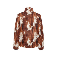 Load image into Gallery viewer, Brown Cow Print Women's Puffy Bomber Jacket