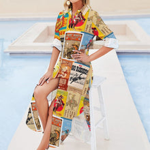 Load image into Gallery viewer, Vintage Rodeo Poster Button-Up Long Sleeve Shirt Duster Dress