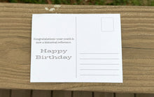 Load image into Gallery viewer, Congratulations—Your Youth Is Now a Historical Reference” Birthday Postcard | Funny Birthday Card | Send to Me or Send for Me | 4x6