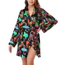 Load image into Gallery viewer, Vegas Neon Women's Long Sleeve Belted Satin Feel Dressing Lounge Robe