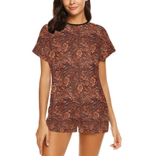 Load image into Gallery viewer, Leather Floral Print Women's Western Top and Shorts Pajama Set