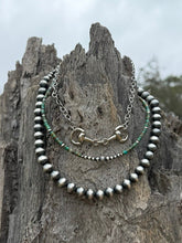 Load image into Gallery viewer, 3-pc Sterling Silver Turquoise Heishi & Snaffle Bit Necklace Stack