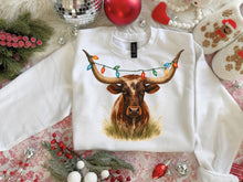 Load image into Gallery viewer, Longhorn Christmas Lights Western Cow Head Shirt – Graphic Tee, Long Sleeve & Crewneck