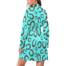 Load image into Gallery viewer, Turquoise Horseshoe Women's Long Sleeve Belted Satin Feel Dressing Lounge Robe