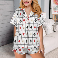 Load image into Gallery viewer, Vegas Gambling Satin Ruffle Pajama Set
