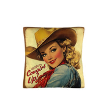 Load image into Gallery viewer, Vintage Cowgirl Up Throw Pillow Case 18 x 18 Made in America