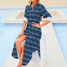 Load image into Gallery viewer, Navy Aztec Women's Western Duster Dress
