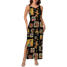 Load image into Gallery viewer, Baha Ranch Vintage Cowgirl Collage Sleeveless Bodycon Side Slit Long Dress