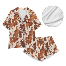Load image into Gallery viewer, Cow Hide Print Western Cowgirl Satin Pajama Set