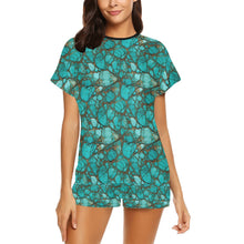 Load image into Gallery viewer, All Turquoise Women's Top and Shorts Pajama Set