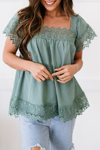 Load image into Gallery viewer, Lace Detail Square Neck Short Sleeve Blouse