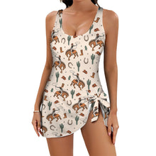 Load image into Gallery viewer, Rodeo Cowboy Print Skirted Swimsuit