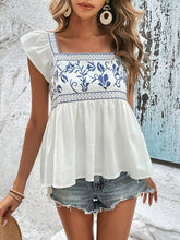 Load image into Gallery viewer, Embroidered Square Neck Cap Sleeve Blouse