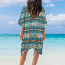 Load image into Gallery viewer, Teal Aztec Duster Kimono Coverup