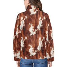 Load image into Gallery viewer, Brown Cow Print Women's Puffy Bomber Jacket
